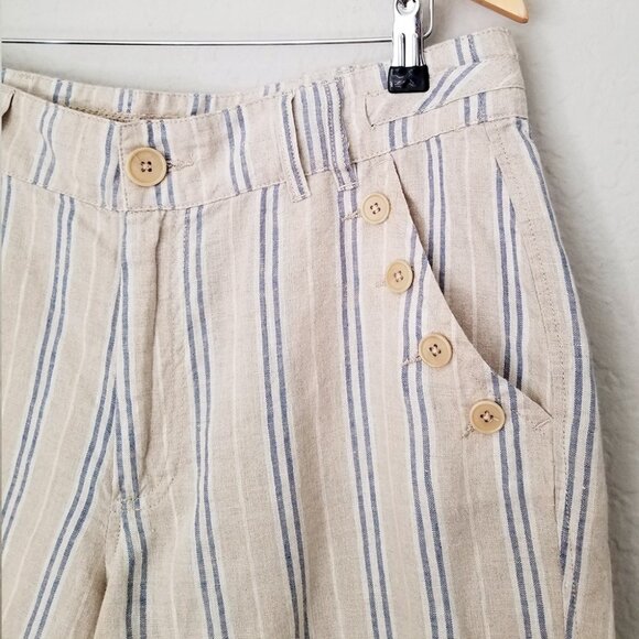 Sundance Wilde Striped 100% Linen Bermuda Shorts Beige Blue Women's 12 Petite - Picture 8 of 16